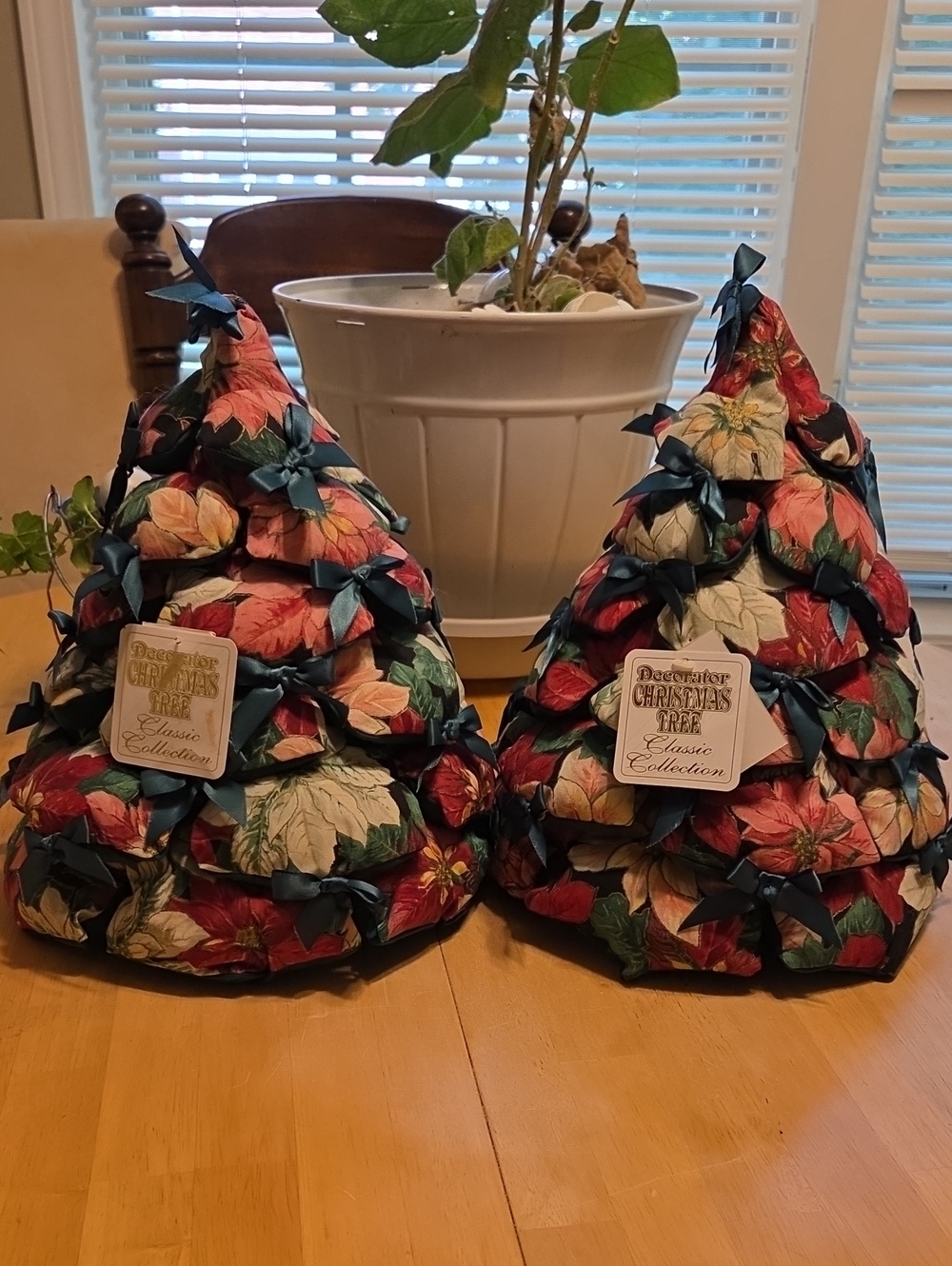 Classic Collection Fabric Poinsettia Christmas Tree Pair - Red & Green